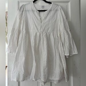 Mud Pie White Tiered Mandarin Collar Dress